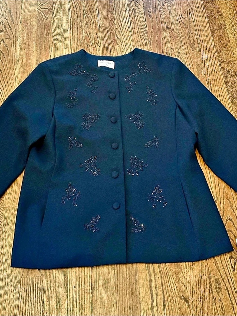 Alfred Dunner Enchanted Evening Beaded Jacket Blue Size 14